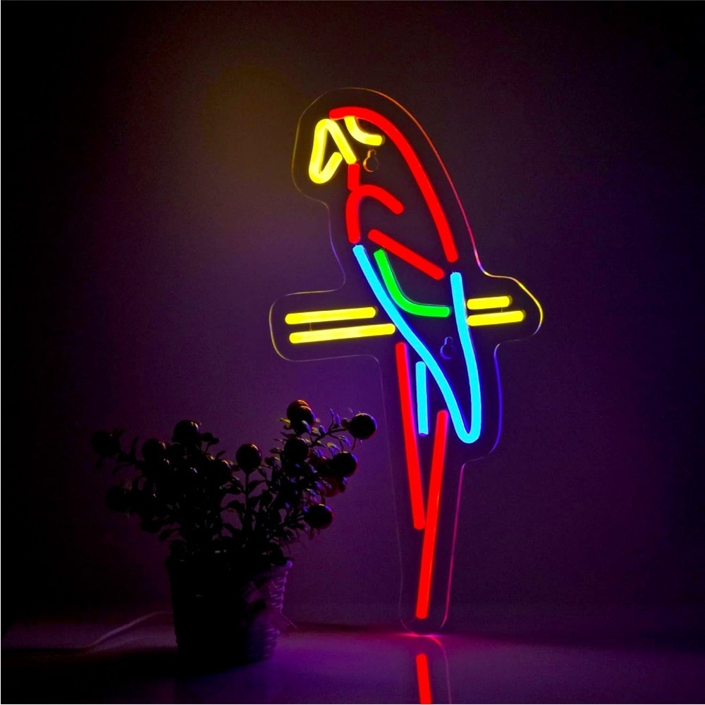 Neon Scarlet Macaw Parrot Bird Animal Pet Lover LED Light Wall Room Patio Decor - Picture 3 of 4
